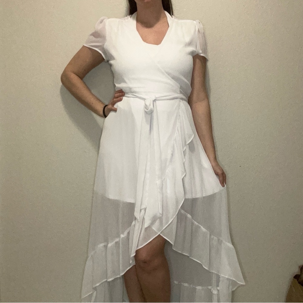 WAYF Natasha White Wrap Dress Large Romantic Cottagecore Ruffle Bridal Shower